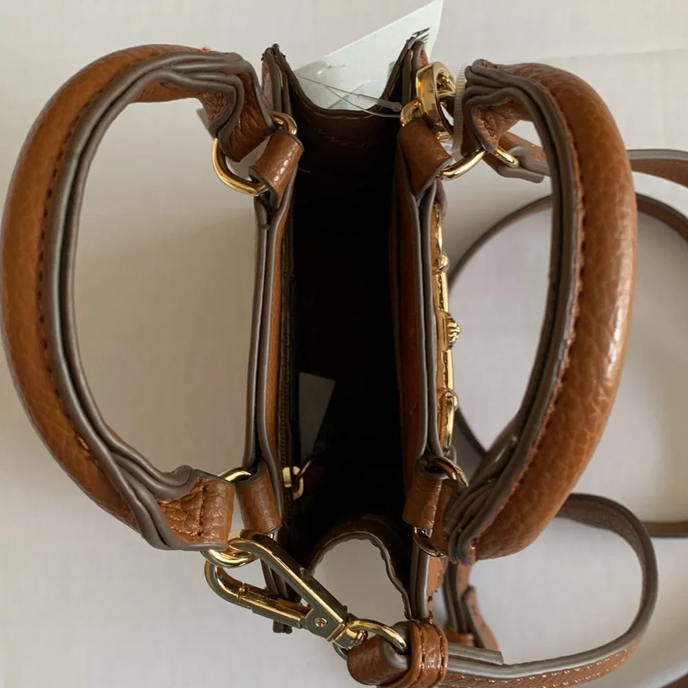 ANNE KLEIN. Anne Klein Mini N/S Horsebit Crossbody. Cream- Brown/Saddle. - Picture 7 of 8